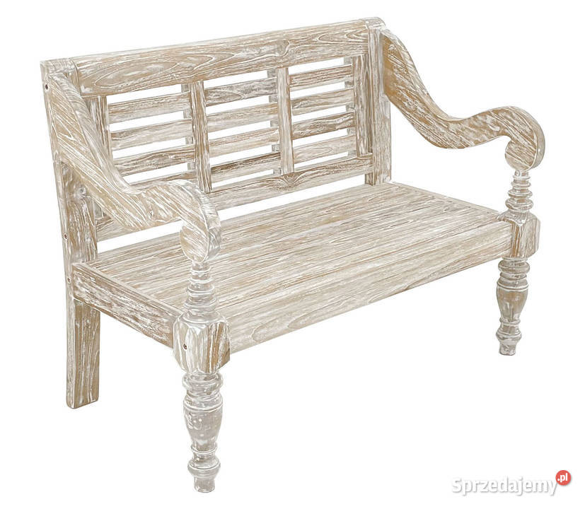 Ławka Bali 120 bielona z drewna teak tek tik Konstancin-Jeziorna