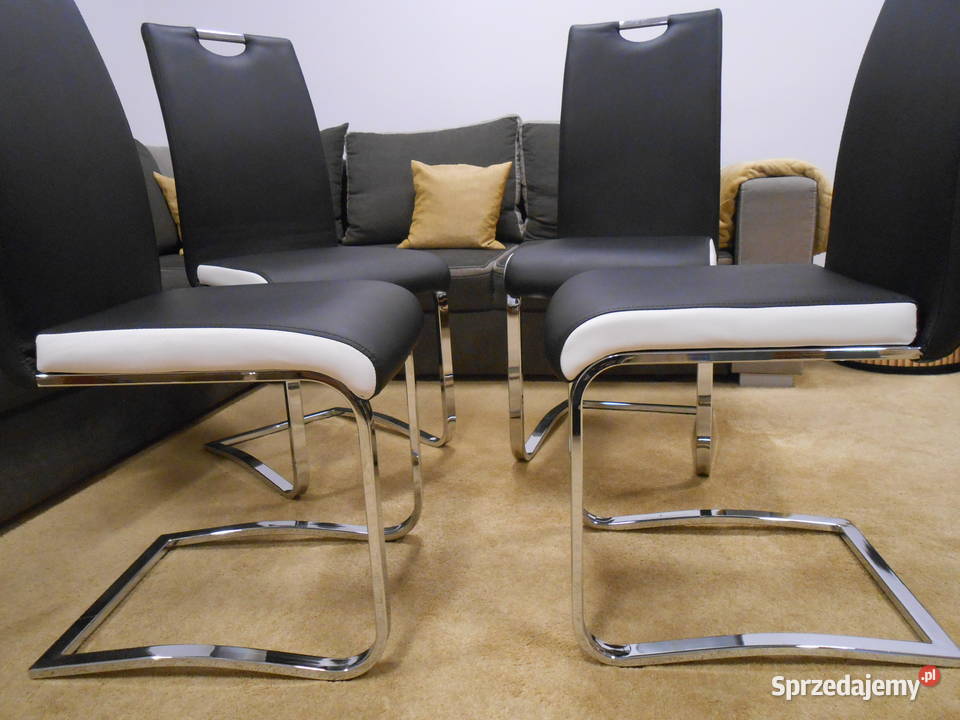 Krzesła czarnobiałe ekoskóra nikiel PIĘKNE Ostrowiec Świętokrzyski sprzedam