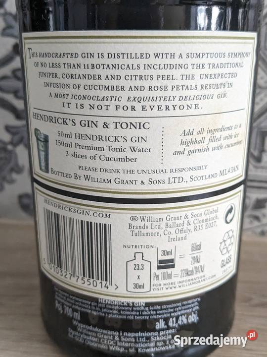Gin Hendricks 07L czarna PUSTAkolekcjonerska Warszawa sprzedam