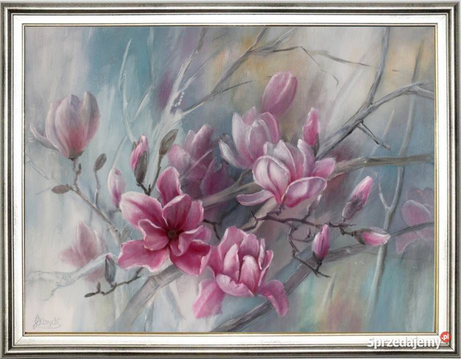 Magnolia ręcznie malowany olejny Lidia Olbrycht