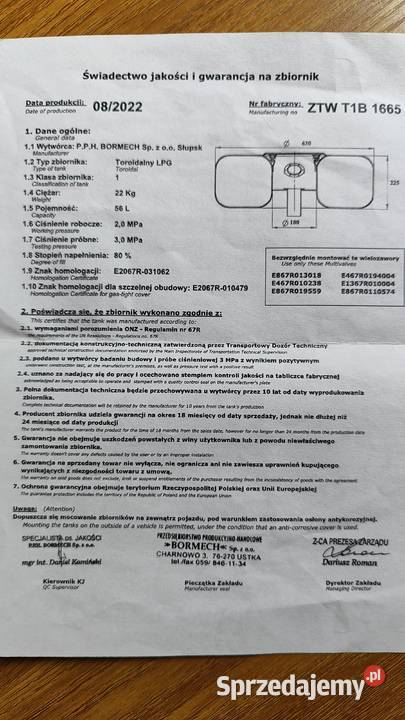 Butla LPG 2032 benzyna+LPG Zawiercie sprzedam