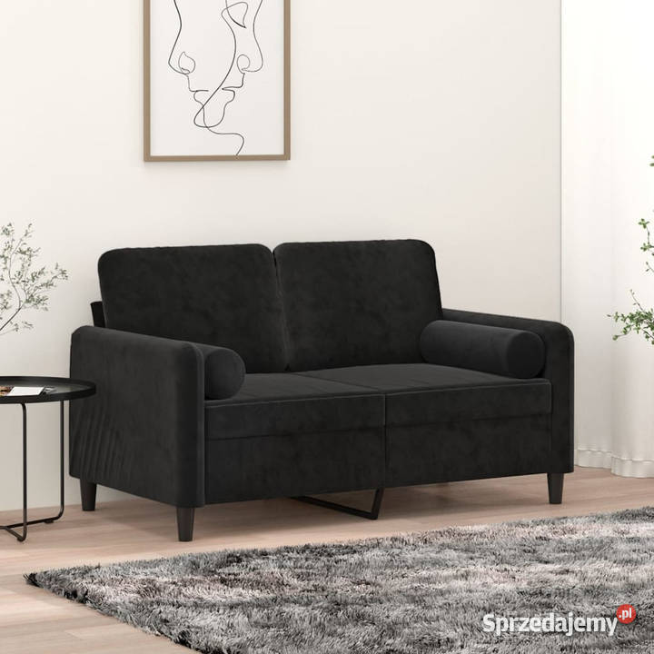 2osobowa sofa z poduszkami czarna 120 aksamit Warszawa