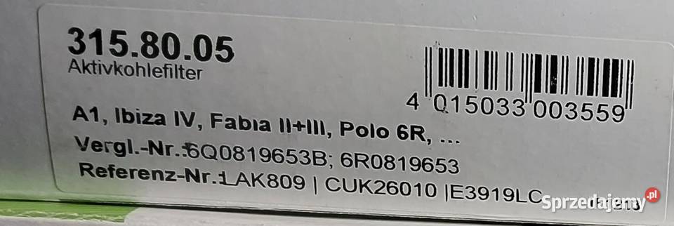 FILTR KABINOWY WĘGLOWY FABIA FOX POLO IBIZA III dolnośląskie Mielęcin