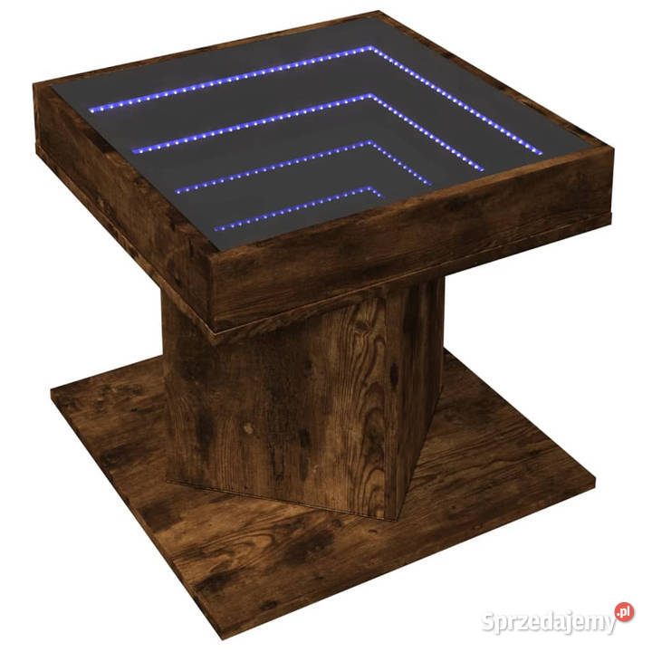 Stolik kawowy z LED opalany dąb 50x50x45