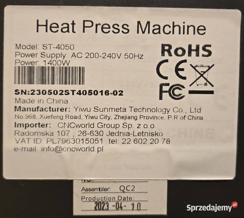 Prasa Prasa termotransferowa automatyczna z łódzkie sprzedam