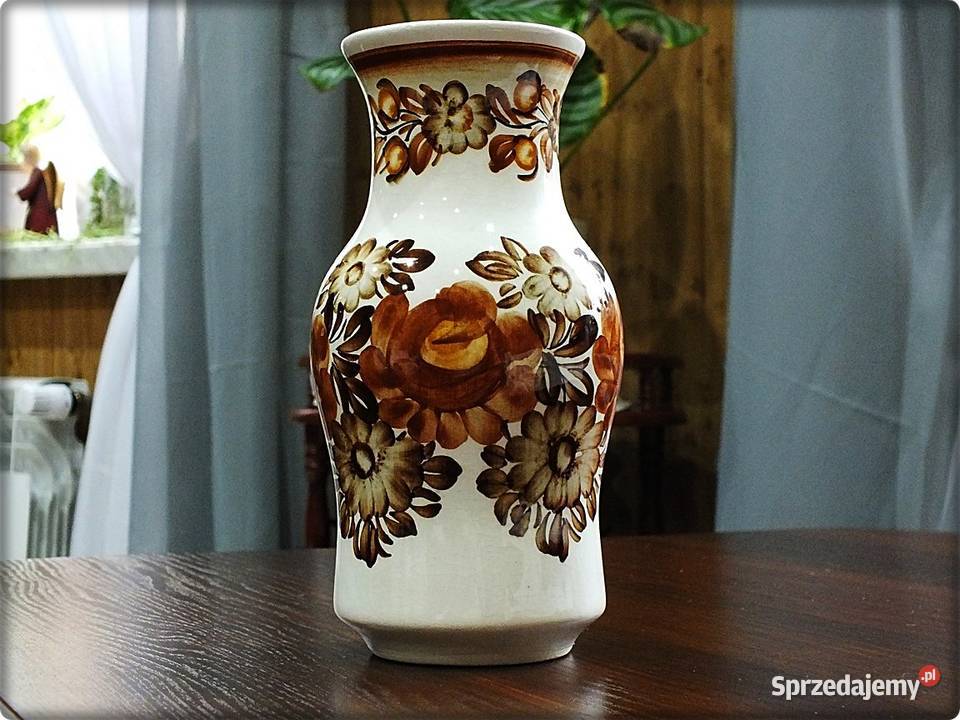 Wazon ZF KOŁO Ręcznie malowany w Brązowe kwiaty Żary