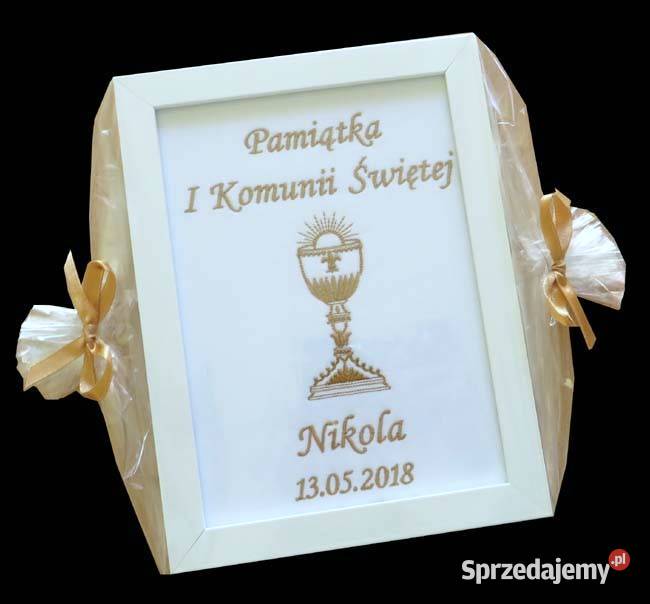 Pamiątka I Komunii Św chusteczka prezent na Toruń