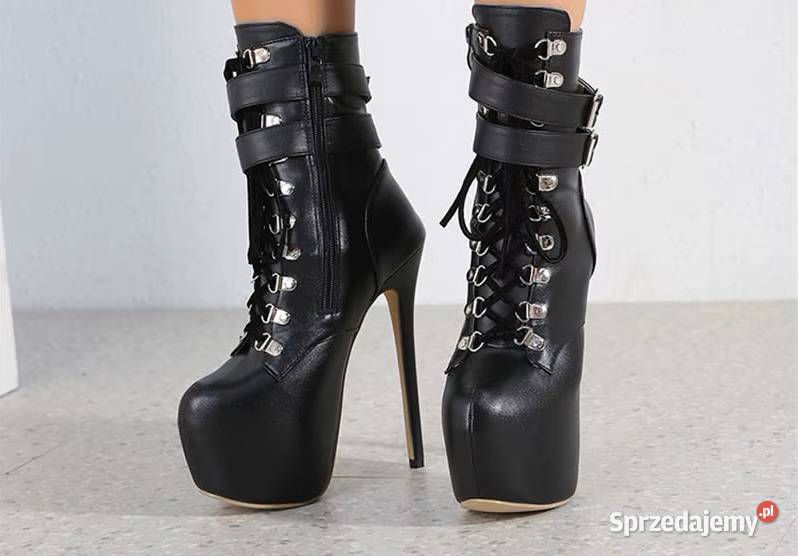 Botki w kolorze czarnym wiązane obcas 165 Świdnica