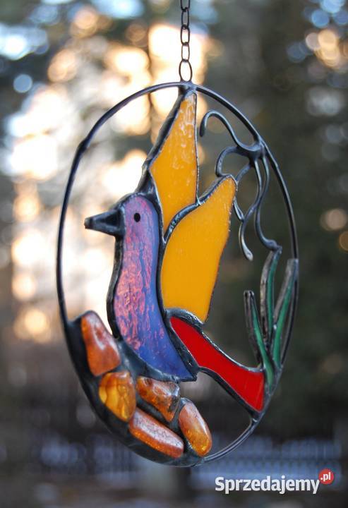 Witraż rajski ptak z bursztynem bursztyn Lublin
