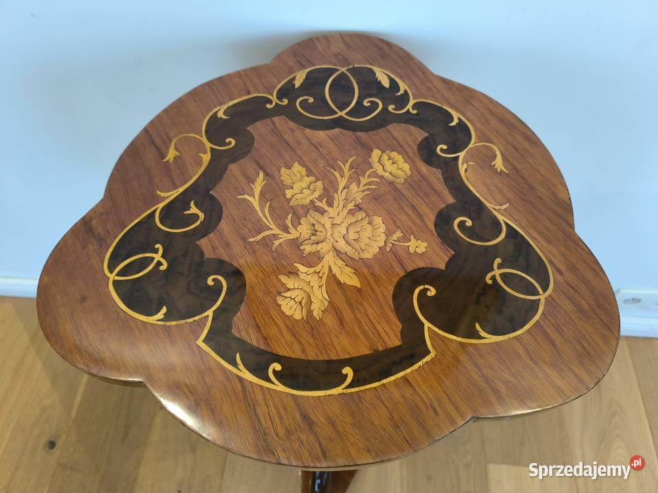 Piękna unikalna konsolka stolik intarsjowana Łódź