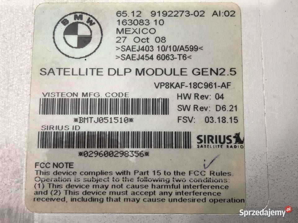 RADIO SATELITARNE BMW E71 919227302 0714 osobowe podkarpackie