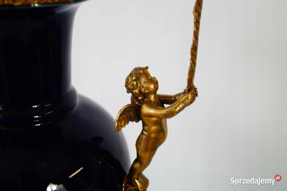 Kobaltowy wazon porcelana brąz piękny Gizałki