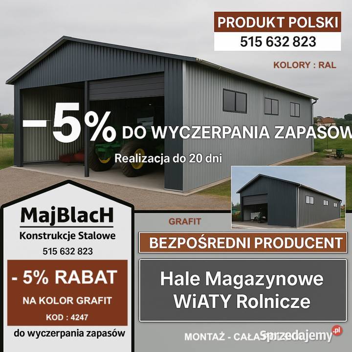 OCYNKOWANA Wiata Hala Garaż Blaszany PRODUCENT Sprzedaż Szczytno