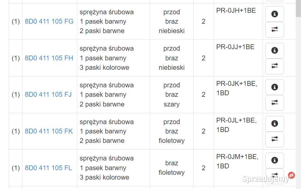 Sprężyny przód sline A6 S6 C5 27 30 42 1BD 1BE Chełm