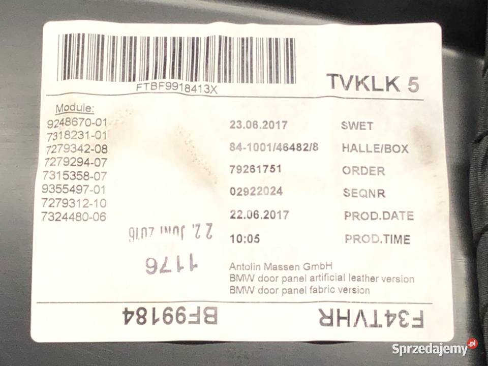 BOCZEK DRZWI PRAWY TYŁ BMW F34 Hatchback