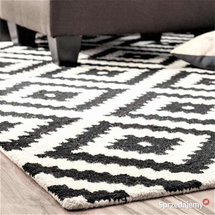 DYWAN WEŁNIANY HARMONY biały czarny IKAT w romby 2cm