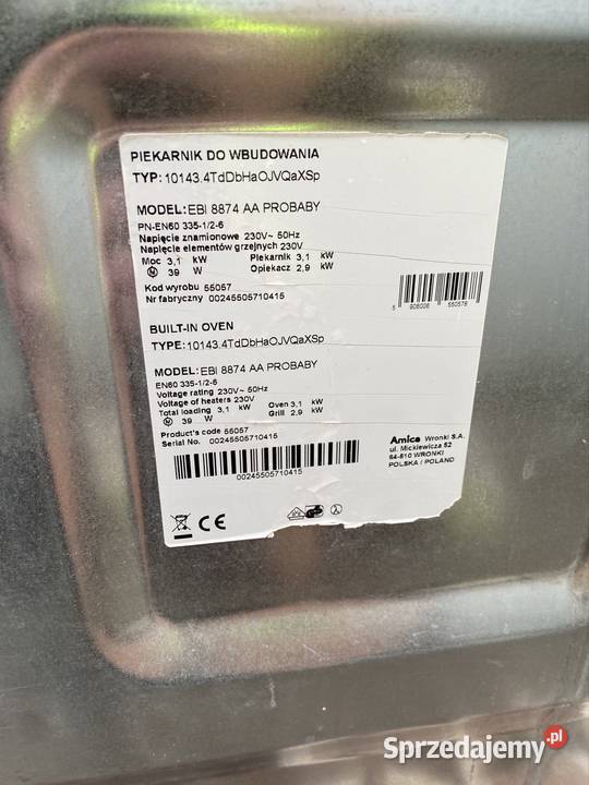 Piekarnik do zabudowy AMICA kujawsko-pomorskie sprzedam