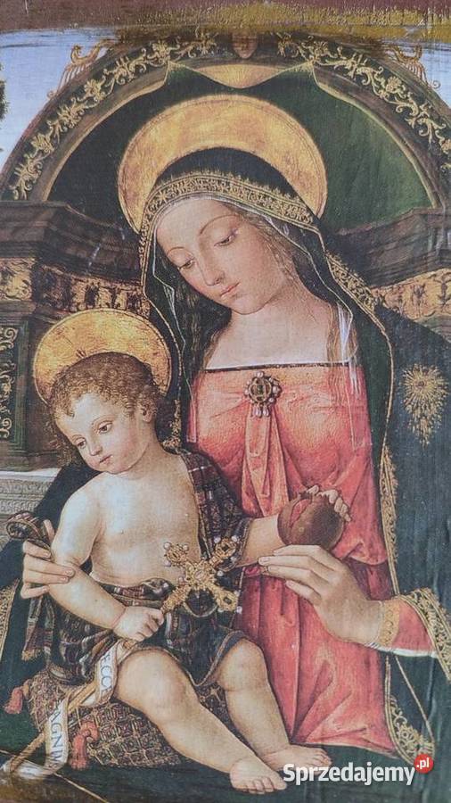 ikona matka boska z dzieciątkiem na drewnie pomorskie Gdańsk