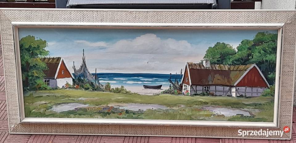 Piękny nadmorski pejzaż obraz olejny płótno Iłża