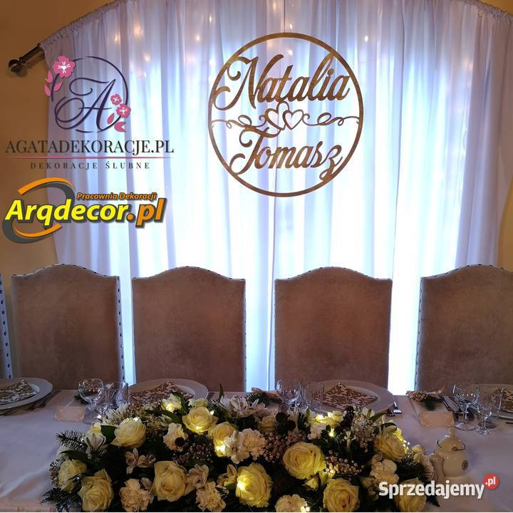 Duże koło z imionami pary młodej dekoracje sprzedam