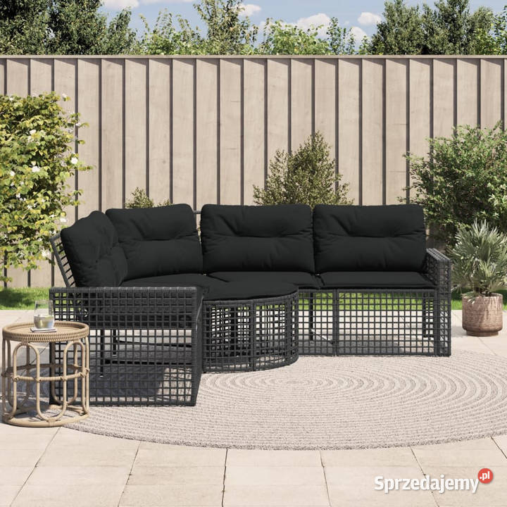 Narożna sofa ogrodowa z poduszkami i podnóżkiem