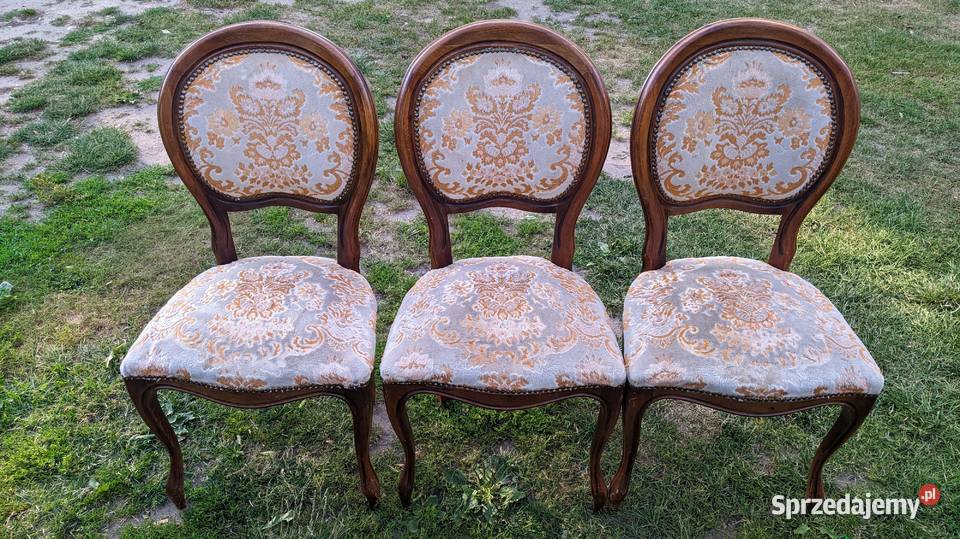 Zestaw trzech krzeseł vintage w stylu ludwikowskim - krzesło