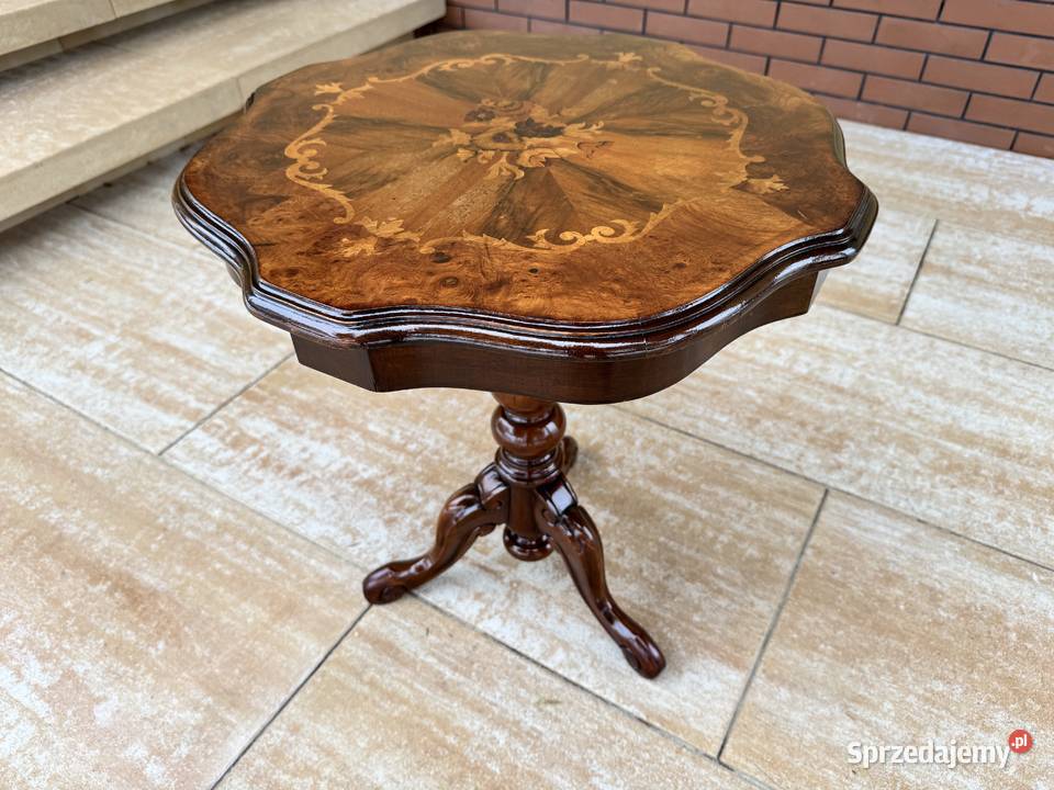 Stolik stylowy z intarsją retro vintage włoski Dom i Ogród Sulbiny