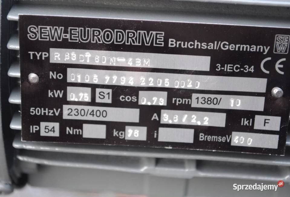 Motoreduktor 075kw 10obrmin z hamulcem SEW Kargowa