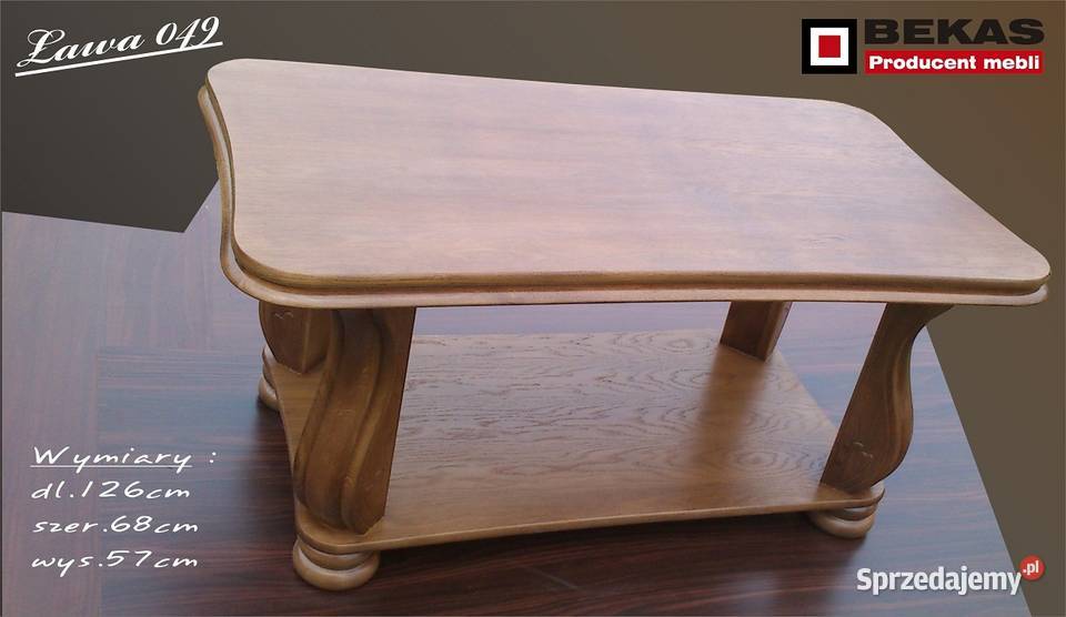 Stylowa Ława 7 z Szybą Bez Lakierowana Dąb 120cm wielkopolskie