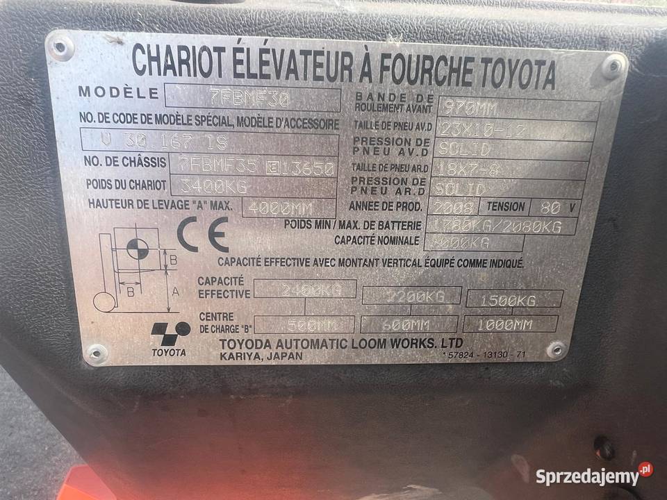 Wózek widłowy TOYOTA 7FBMF30 Żabno sprzedam