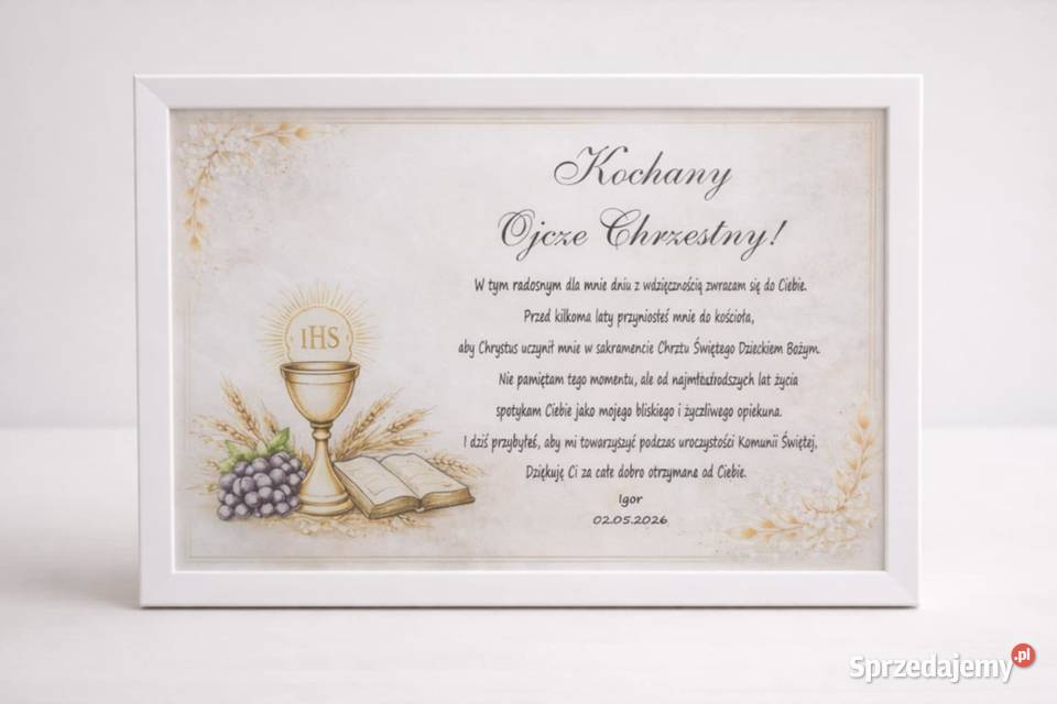 PODZIĘKOWANIE KOMUNIJNE W RAMCE A4 małopolskie