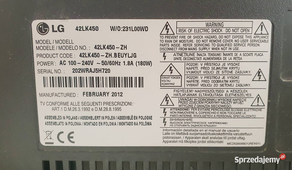 Telewizor LCD LG 42LK450ZH z uchwytem ściennym Częstochowa
