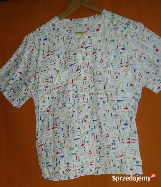 Bluzka biała z krótkim rękawem w kolorowe Łódź