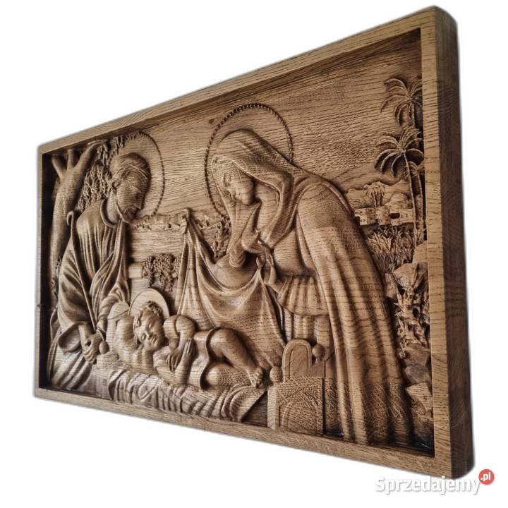 Drewniana płaskorzeźba Narodzenie Pańskie cisza Malechowo sprzedam