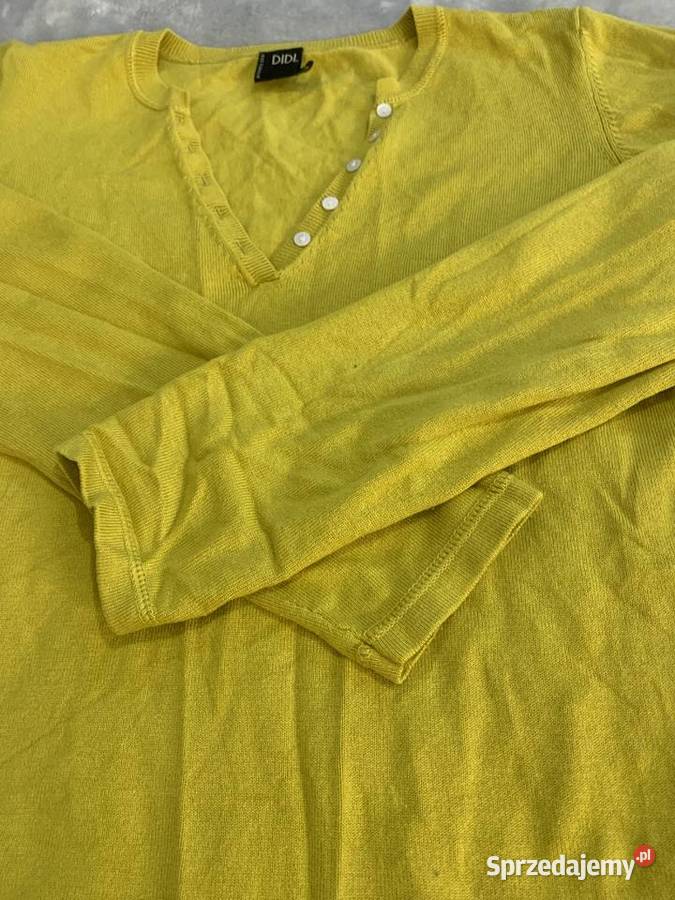 Sweter z dekoltem V musztardowy żółty DIDI NOWY Swetry i golfy Jasło