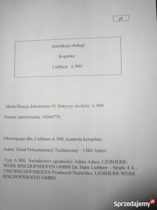 INSTRUKCJA OBSŁUGI DTR LIEBHERR A 900 i inne Szczecin