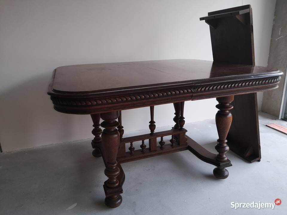 Stary rzeźbiony rozkładany stółdębowy 76cm