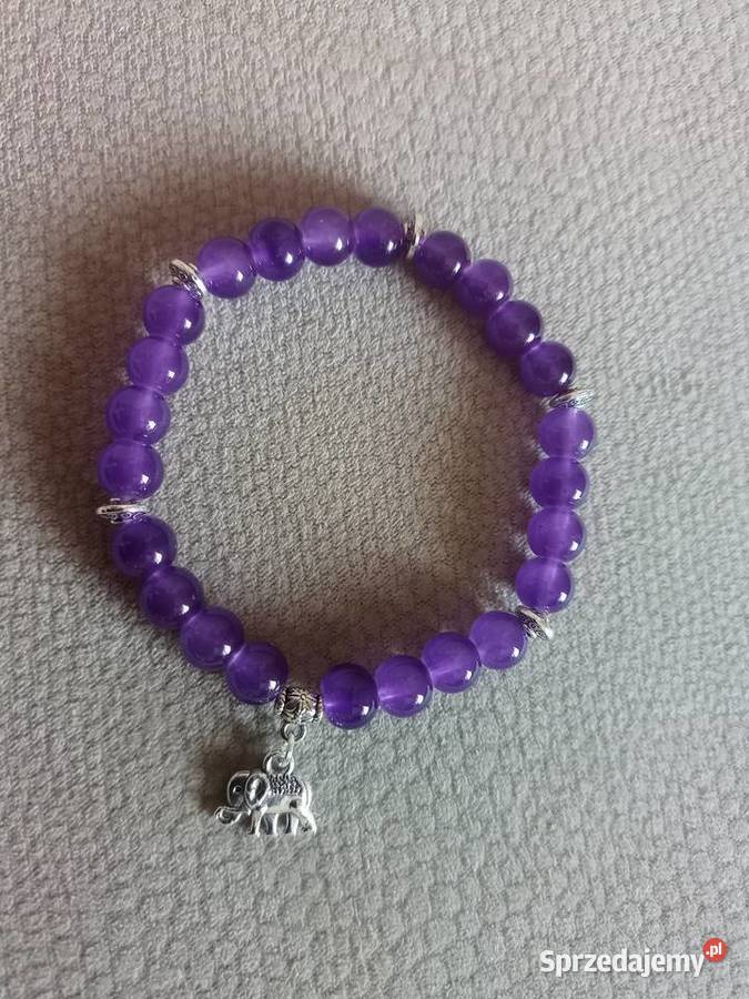 Bransoletka z koralików ametystowych z zawieszką Sosnowiec