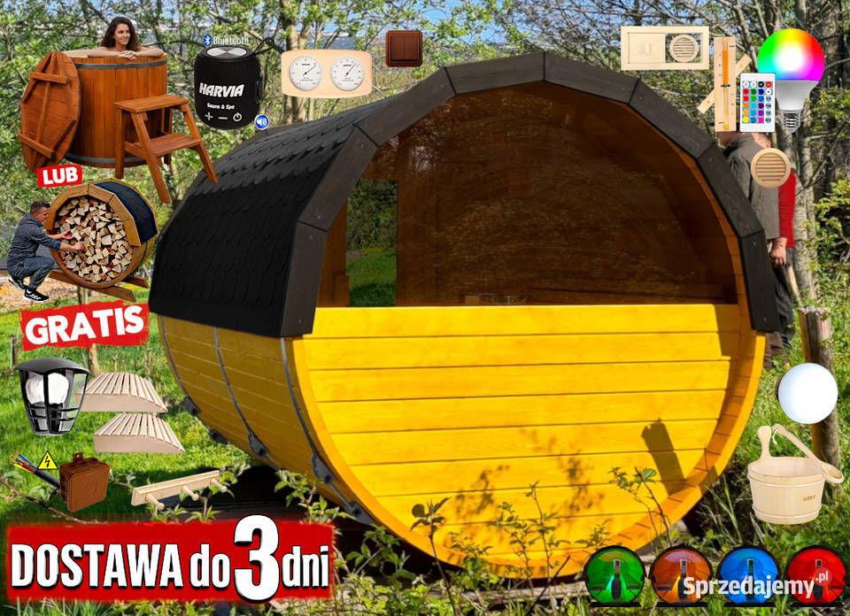 SAUNA Ogrodowa 200 OKNO 50 BECZKA 500L Wiata Nowy Targ