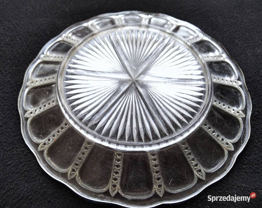 Duży szklany talerz rżnięty patera Ząbkowice PRL Gdańsk