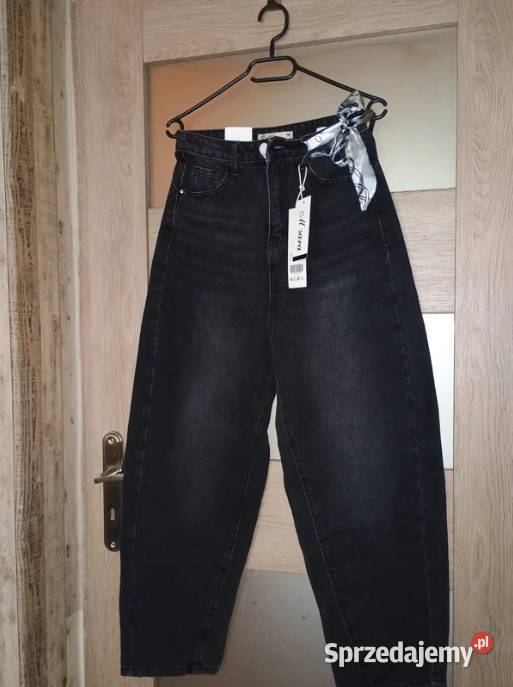 Nowe damskie czarne jeansowe spodnie balloon fit Bytom