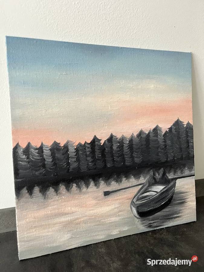 Obraz olejny 25x25 Na jeziorze Olsztyn