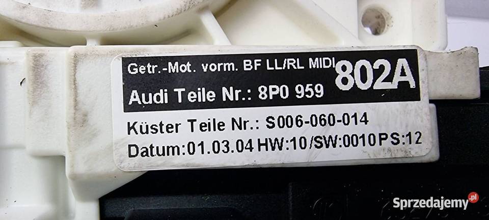 SILNICZEK SZYBY PP AUDI A3 8P 8P0959802A kujawsko-pomorskie Lipno