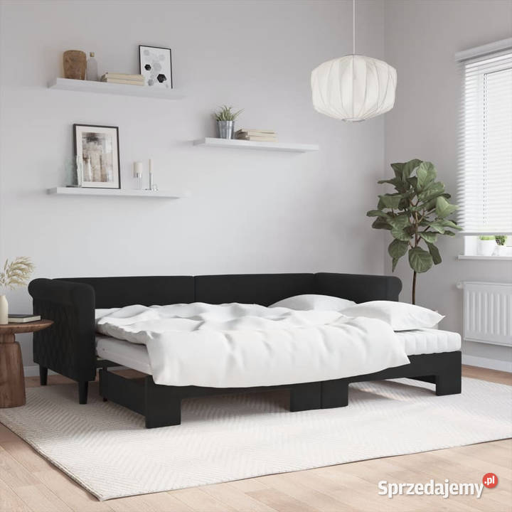 Sofa rozsuwana z materacami czarna aksamit mazowieckie