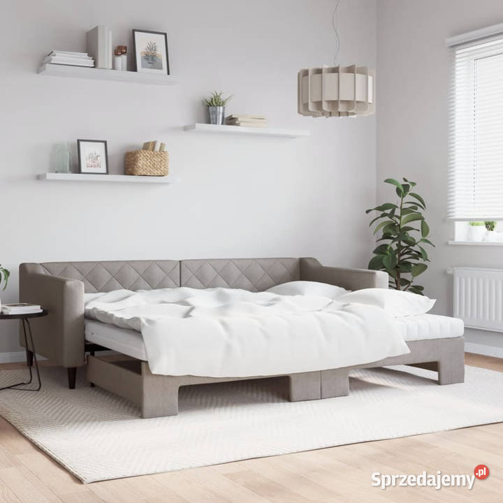 Sofa rozsuwana z materacami kolor taupe tkanina Łóżka Warszawa