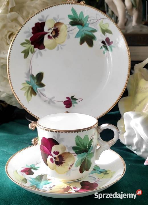 Stare trio z wzorem bratków w odcieniach fioletu Pabianice sprzedam