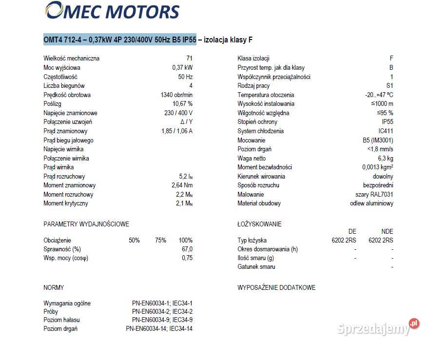 Silnik OMT4 7124 037kW 4P 230400V 50Hz B5 IP55 Czarnylas