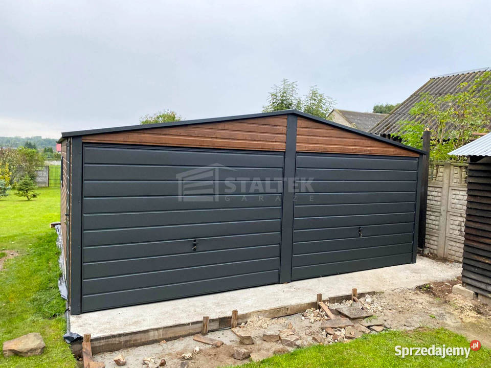 Garaz blaszany 6x58 2x brama uchylna drzwi okno 35m2 Sprzedaż Nieruchomości Przasnysz