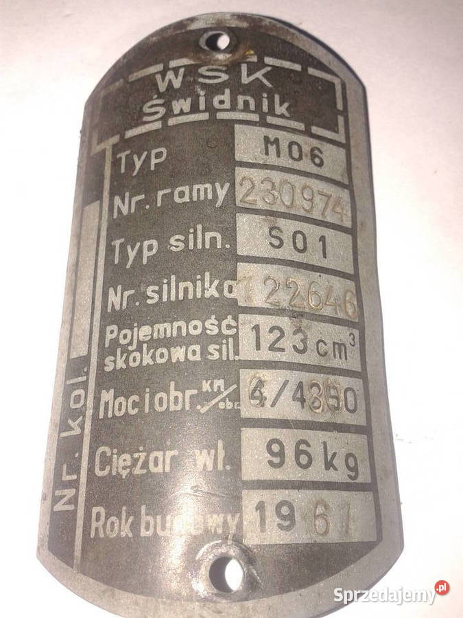 WSK M06 oryginalna tabliczka znamionowa 1961r Bielsko-Biała
