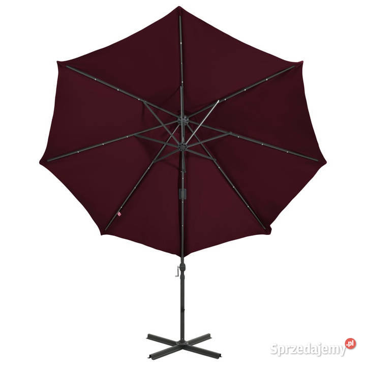 Parasol wiszący z LED i słupkiem bordowy 300 Warszawa
